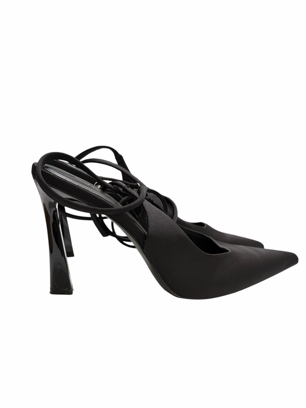 Zara Black Pointed Toe Ankle Strap Pumps Size 38